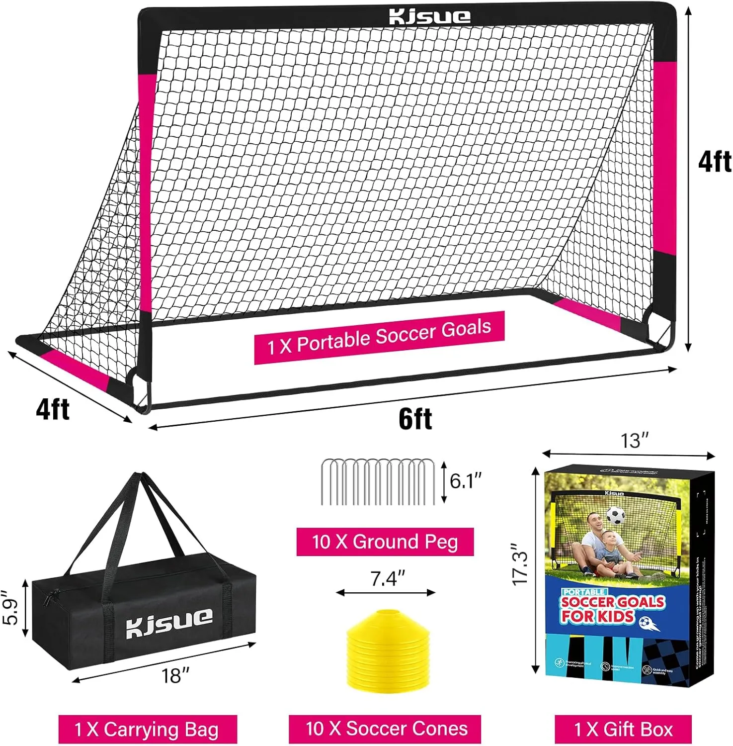 Kids Soccer Goal for Backyard Set - 2 of 6x4 ft Soccer Goals Training Equipment, Soccer Net for Kids Age 3-5 6-8 8-10 10-12, Ball, Targets for Toddler Kid Youth Soccer Games Sports Outdoor Play