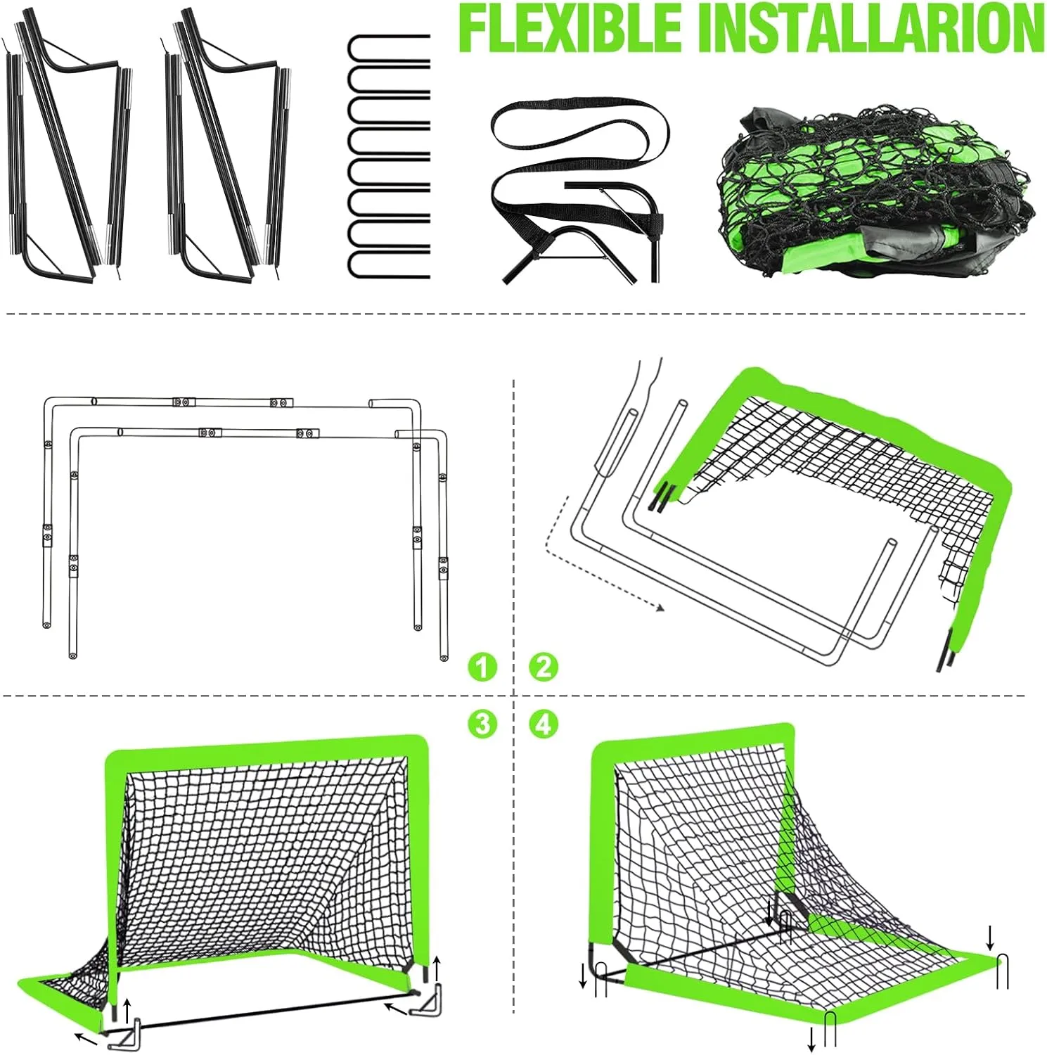 Kids Soccer Goal for Backyard Set - 2 Set of 6X4 / 4X3 ft Toddler Soccer Nets Training Equipment, Soccer Ball, Pop Up Portable Soccer Set for Kids and Youth Games and Training Goals Ages 3-16 Gift