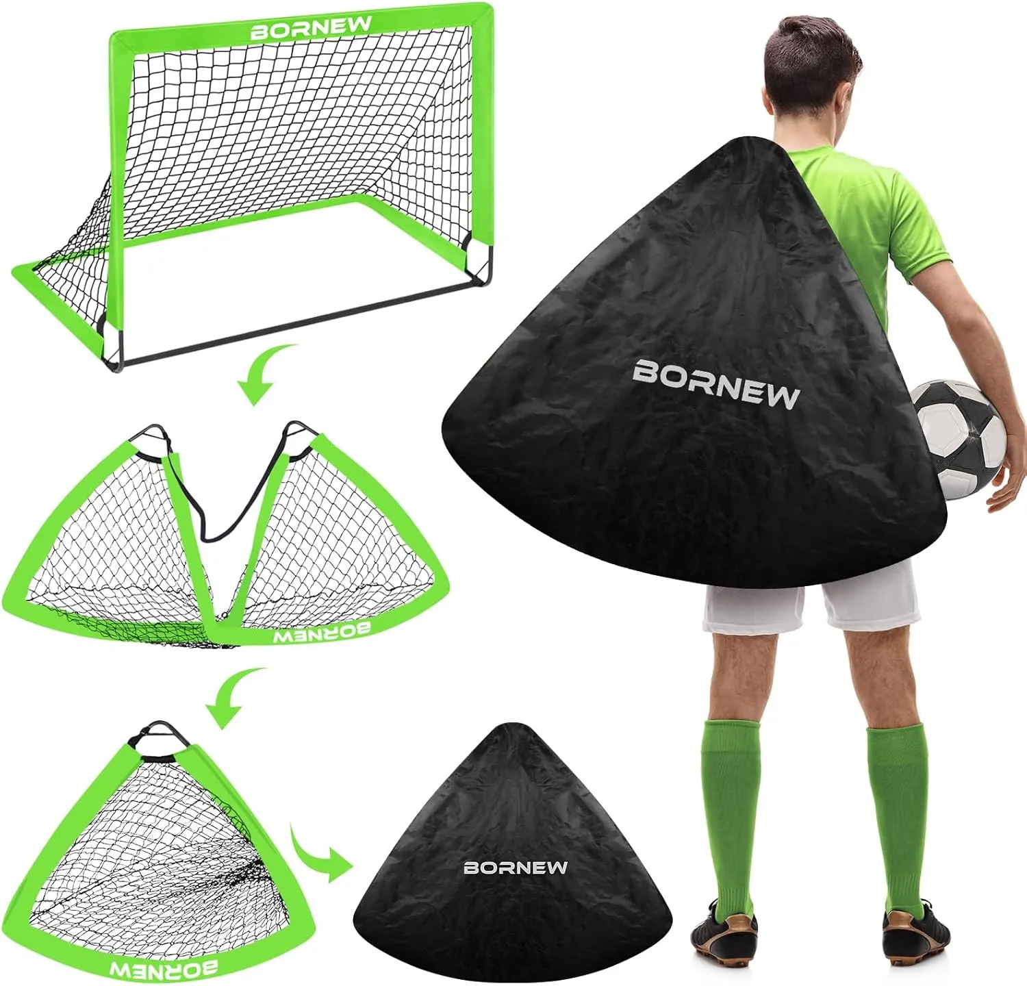 Kids Soccer Goal for Backyard Set - 2 Set of 6X4 / 4X3 ft Toddler Soccer Nets Training Equipment, Soccer Ball, Pop Up Portable Soccer Set for Kids and Youth Games and Training Goals Ages 3-16 Gift