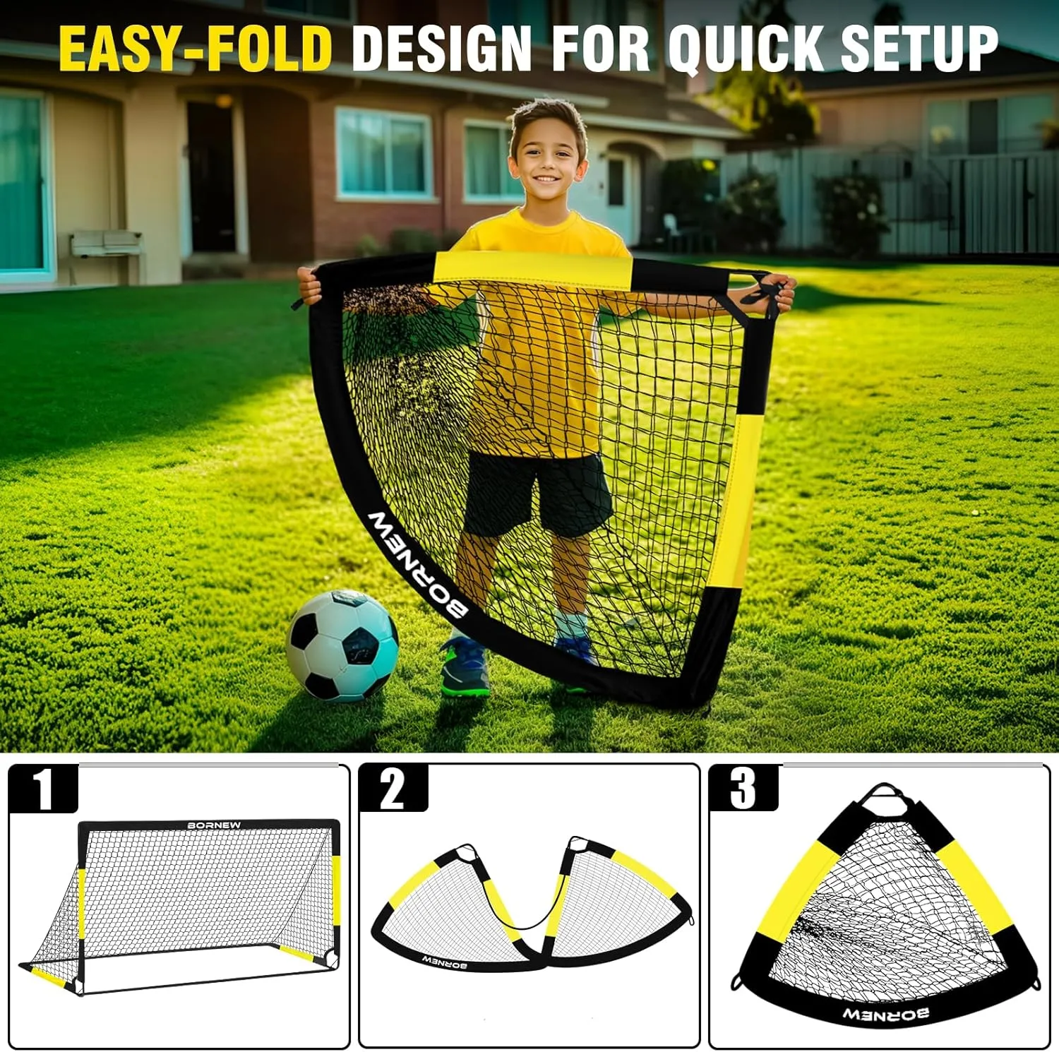 Kids Soccer Goal for Backyard Set - 2 Set of 6X4 ft Toddler Soccer Nets Training Equipment, Soccer Ball, Pop Up Portable Soccer Set for Kids and Youth Games and Training Goals Ages 3-16 Gift
