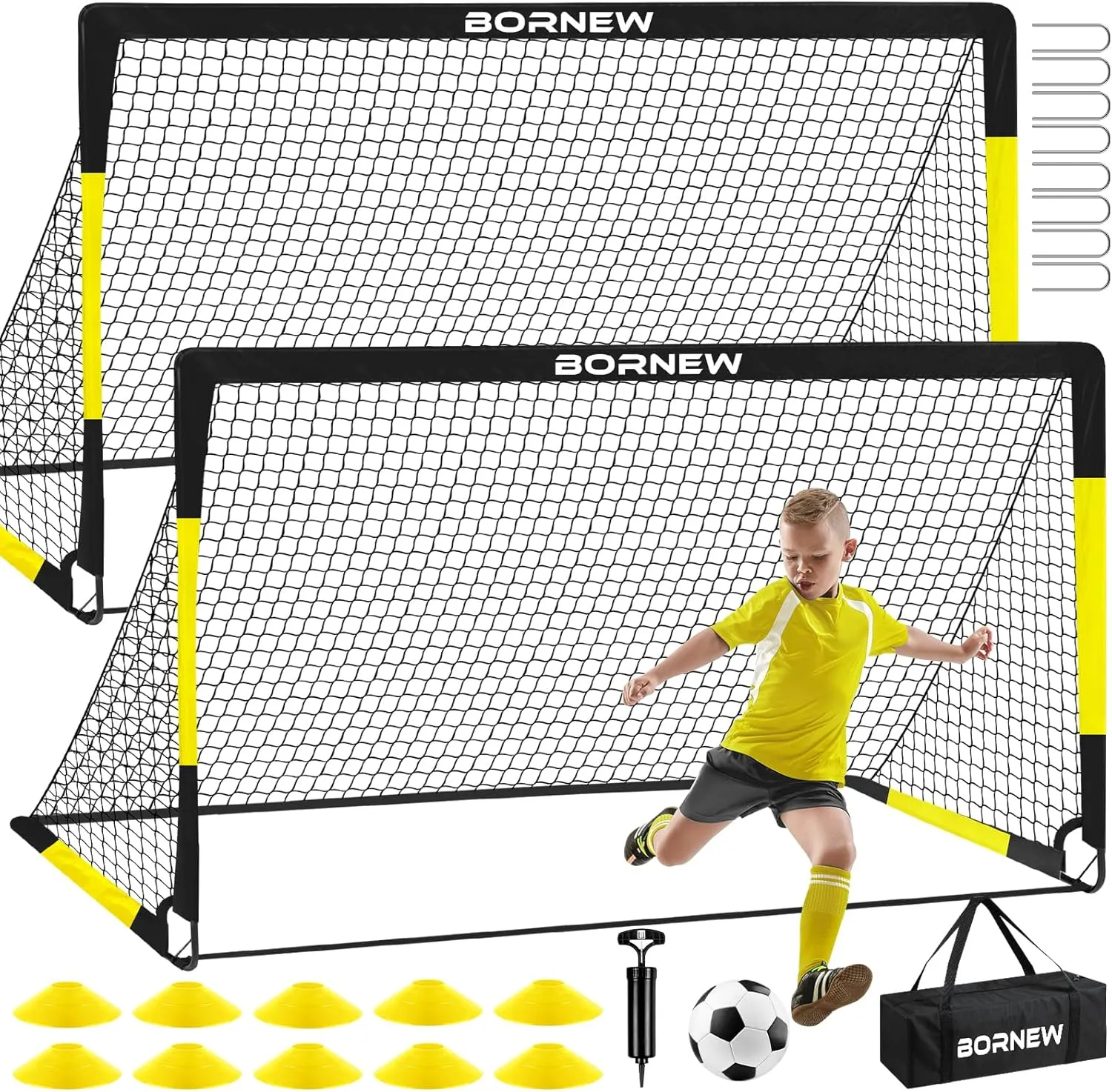 Kids Soccer Goal for Backyard Set - 2 Set of 6X4 ft Toddler Soccer Nets Training Equipment, Soccer Ball, Pop Up Portable Soccer Set for Kids and Youth Games and Training Goals Ages 3-16 Gift