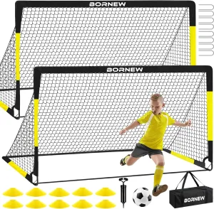 Kids Soccer Goal for Backyard Set - 2 Set of 6X4 ft Toddler Soccer Nets Training Equipment, Soccer Ball, Pop Up Portable Soccer Set for Kids and Youth Games and Training Goals Ages 3-16 Gift