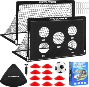 Kids Soccer Goal for Backyard Set,2 Pack of 4x3 ft Portable Pop Up Soccer Nets,Complete Youth Training Equipment with Target,Ball & Cones for Kids 3-14 Goal Practice,Outdoor Sports Game