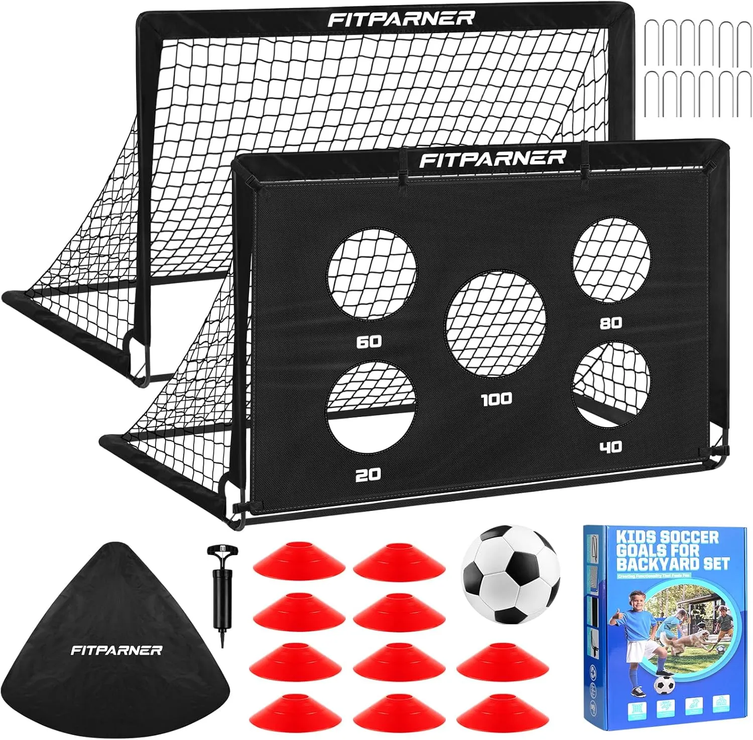 Kids Soccer Goal for Backyard Set,2 Pack of 4x3 ft Portable Pop Up Soccer Nets,Complete Youth Training Equipment with Target,Ball & Cones for Kids 3-14 Goal Practice,Outdoor Sports Game