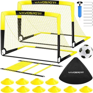 Kids Soccer Goal Set, 2 of 4x3/5x3.6/6x4 ft Soccer Goals for Backyard, Portable Pop Up Soccer Nets Training Equipment with Soccer Ball, Ladder and Cones, Family Kids Youth Outdoor Sports Games