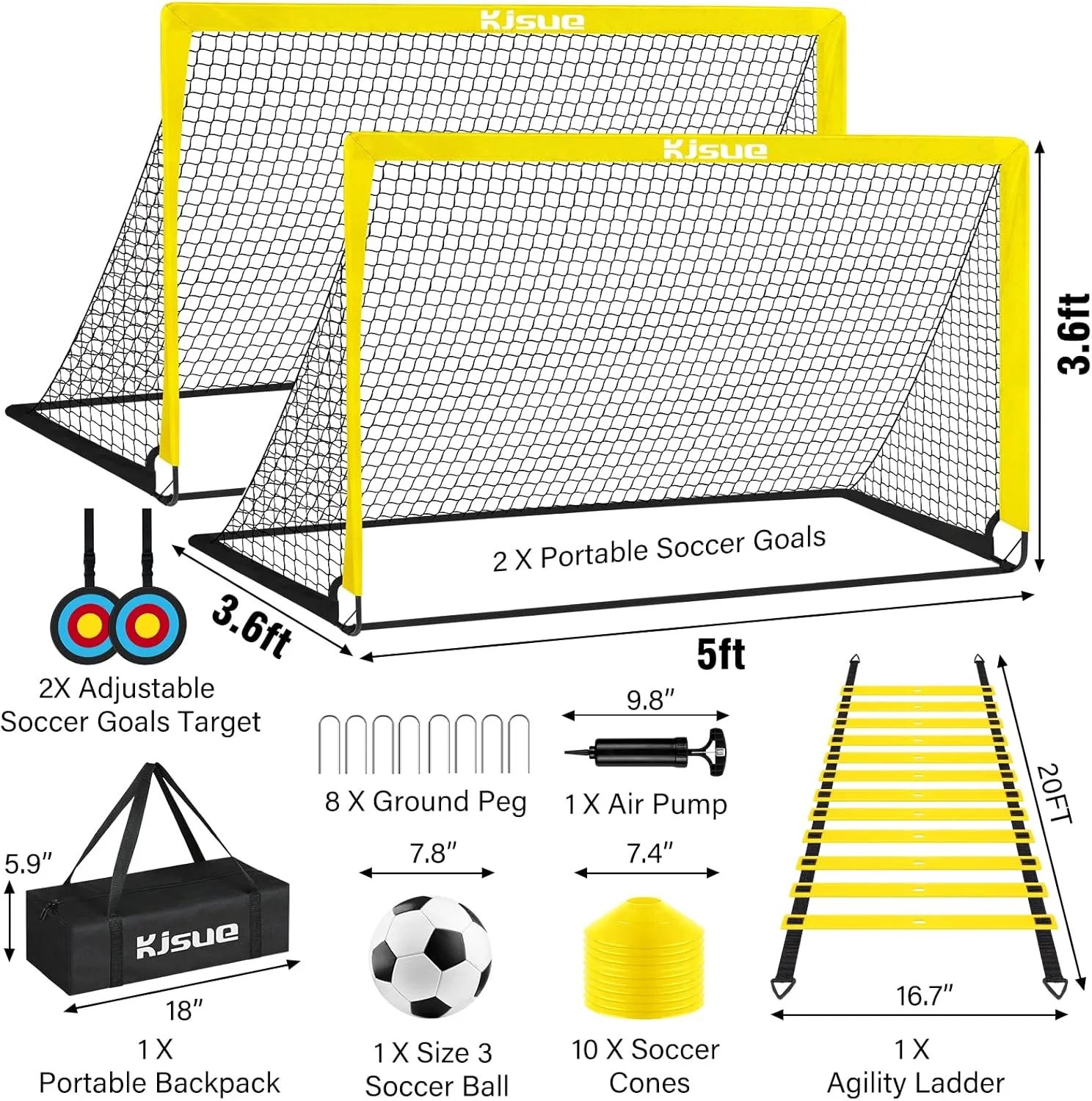 Kids Soccer Goal, Soccer Goals for Backyard Set of 2, 5x3.6ft Portable Soccer Goal Pop Up Soccer Net Training Equipment with Targets for Kids Age 3-5 6-8 8-12 10-12 Outdoor Yard Games