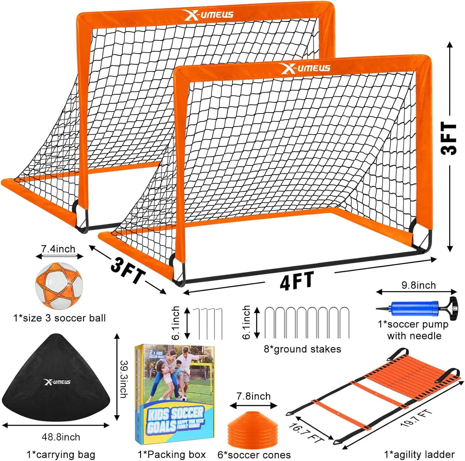 Kids Soccer Goals for Backyard Set- 2 of 6X4/ 4X3 ft Toddler Soccer Goal Training Equipment with Soccer Ball, Ladder, Pop Up Soccer Net for Kids Age 3-5 4-6 6-8 8-12 10-12 Outdoor Games Sports Gift