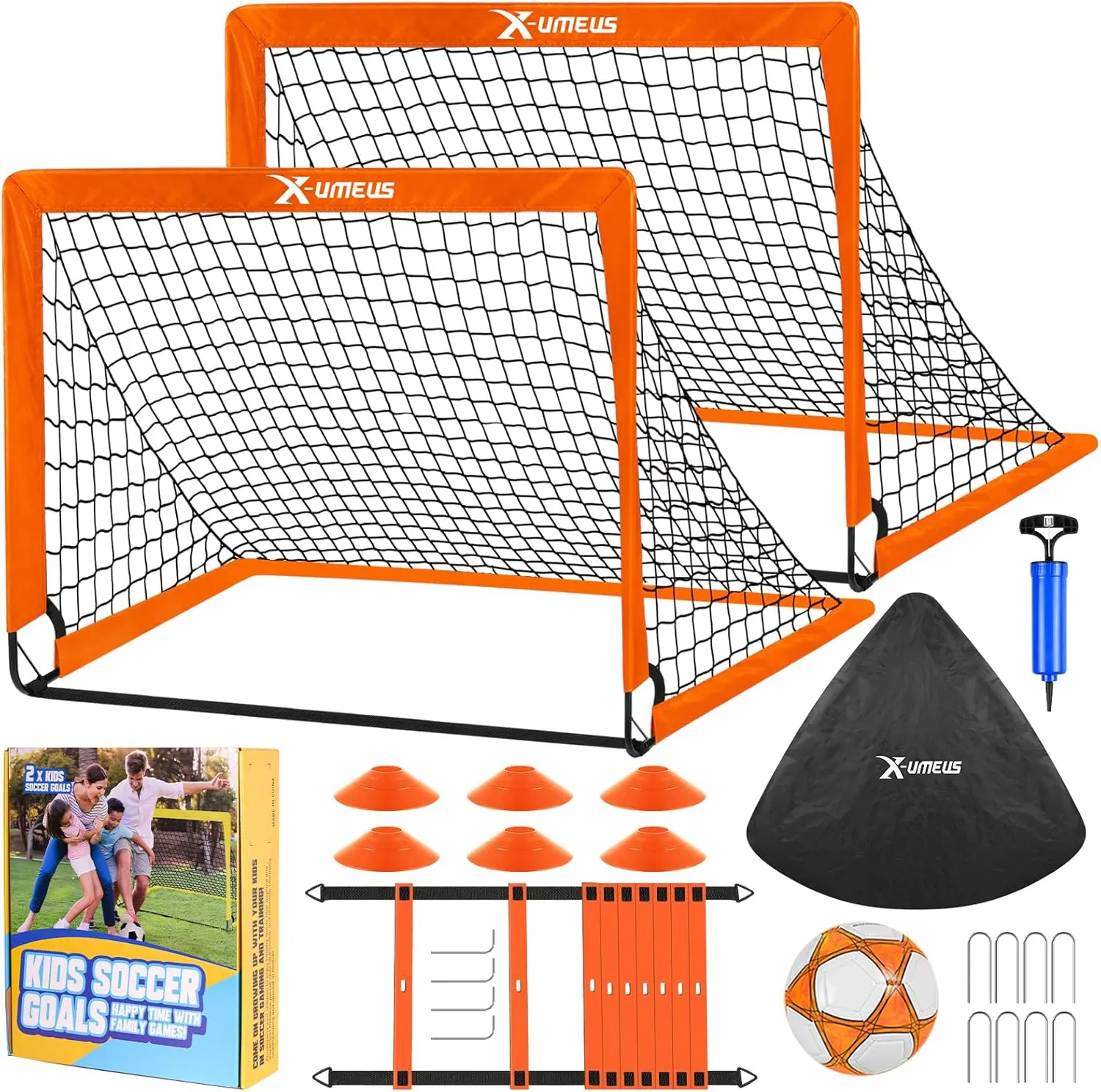 Kids Soccer Goals for Backyard Set- 2 of 6X4/ 4X3 ft Toddler Soccer Goal Training Equipment with Soccer Ball, Ladder, Pop Up Soccer Net for Kids Age 3-5 4-6 6-8 8-12 10-12 Outdoor Games Sports Gift