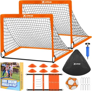 Kids Soccer Goals for Backyard Set- 2 of 6X4/ 4X3 ft Toddler Soccer Goal Training Equipment with Soccer Ball, Ladder, Pop Up Soccer Net for Kids Age 3-5 4-6 6-8 8-12 10-12 Outdoor Games Sports Gift