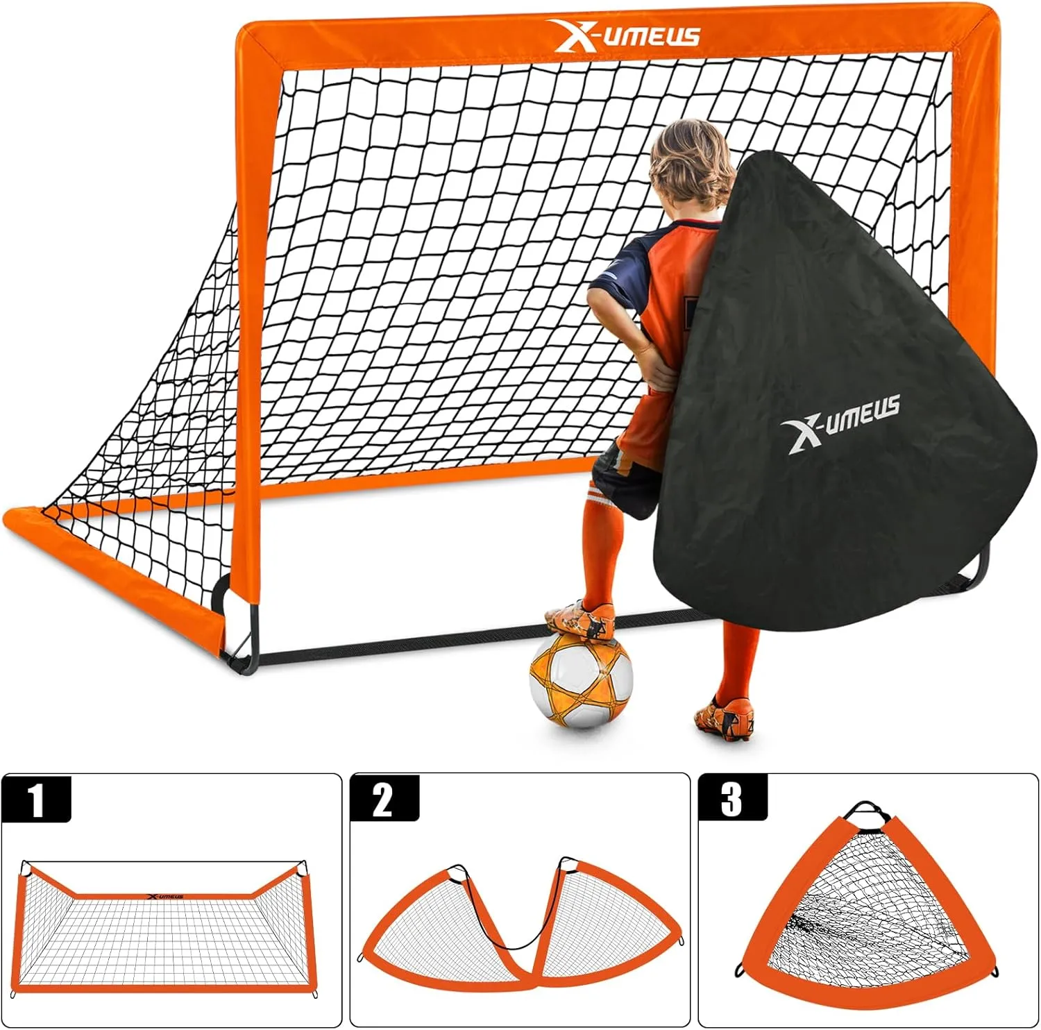 Kids Soccer Goals for Backyard Set- 2 of 6X4/ 4X3 ft Toddler Soccer Goal Training Equipment with Soccer Ball, Ladder, Pop Up Soccer Net for Kids Age 3-5 4-6 6-8 8-12 10-12 Outdoor Games Sports Gift