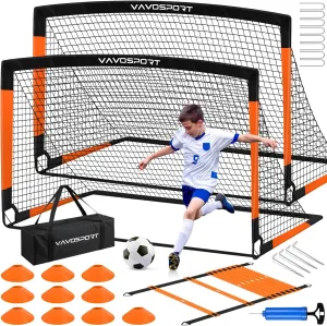 Kids Soccer Goals for Backyard Set, 2 of 6x4 ft Portable Pop Up Soccer Goal Training Equipment, Soccer Net with Soccer Ball, Ladder, Cones, Soccer Set for Youth Toddler Games, Sports