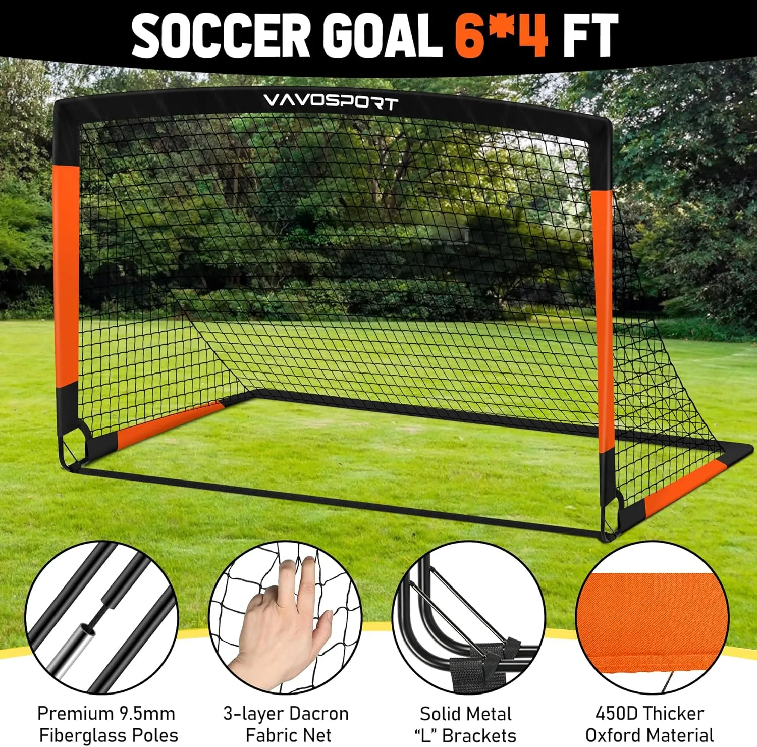 Kids Soccer Goals for Backyard Set, 2 of 6x4 ft Portable Pop Up Soccer Goal Training Equipment, Soccer Net with Soccer Ball, Ladder, Cones, Soccer Set for Youth Toddler Games, Sports