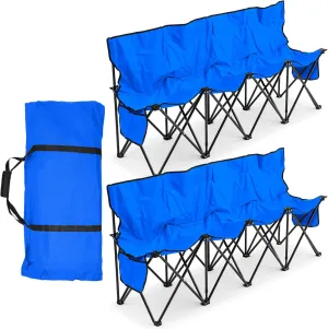 Kigley Portable 4 Seat Soccer Bench Chairs Foldable Team Sports Bench with Pockets and Carrying Bag for Camping Soccer Sports Team Basketball Football Practice Games(Blue,2 Pcs)