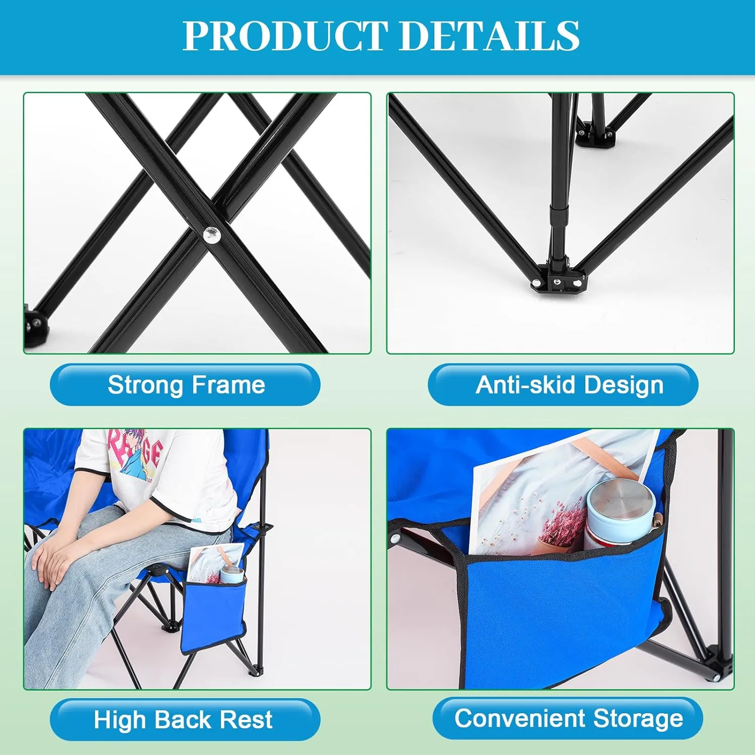 Kigley Portable 4 Seat Soccer Bench Chairs Foldable Team Sports Bench with Pockets and Carrying Bag for Camping Soccer Sports Team Basketball Football Practice Games(Blue,2 Pcs)