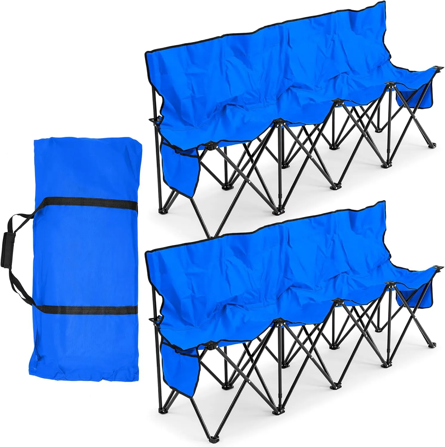 Kigley Portable 4 Seat Soccer Bench Chairs Foldable Team Sports Bench with Pockets and Carrying Bag for Camping Soccer Sports Team Basketball Football Practice Games(Blue,2 Pcs)