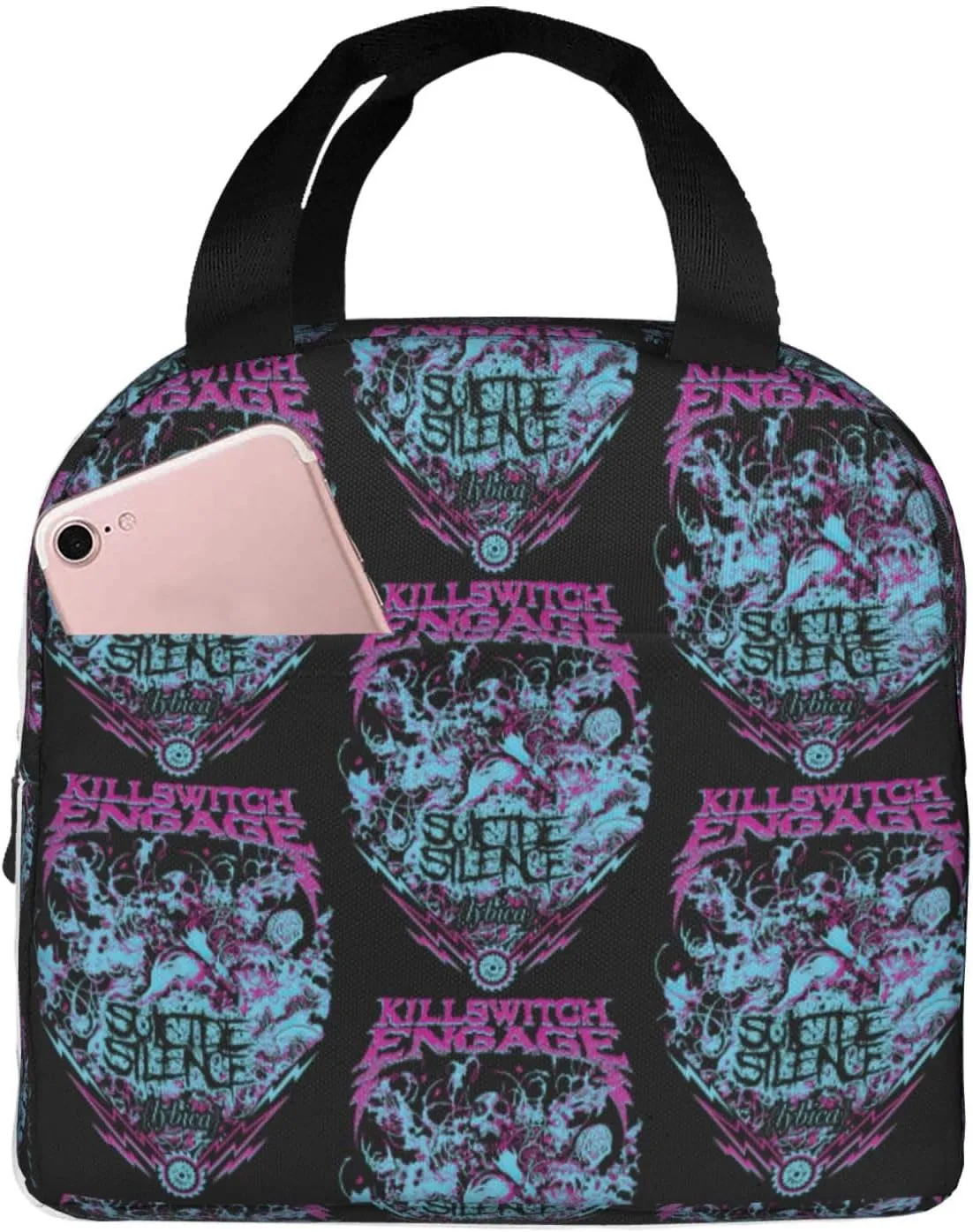 Killswitch Rock Band Engage Insulated Lunch Box Reusable Lunch Tote Bag Lunch Container Meal Holder with Front Pocket Stylish Handbag Lunch Zipper Cooler Bag for Hiking
