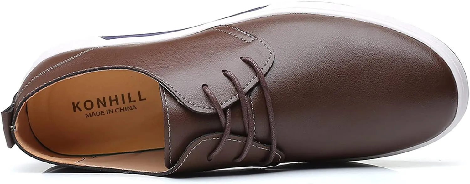 konhill Men's Casual Oxford Shoes - Breathable Dress Shoes Loafers Lace-up Flat Sneakers