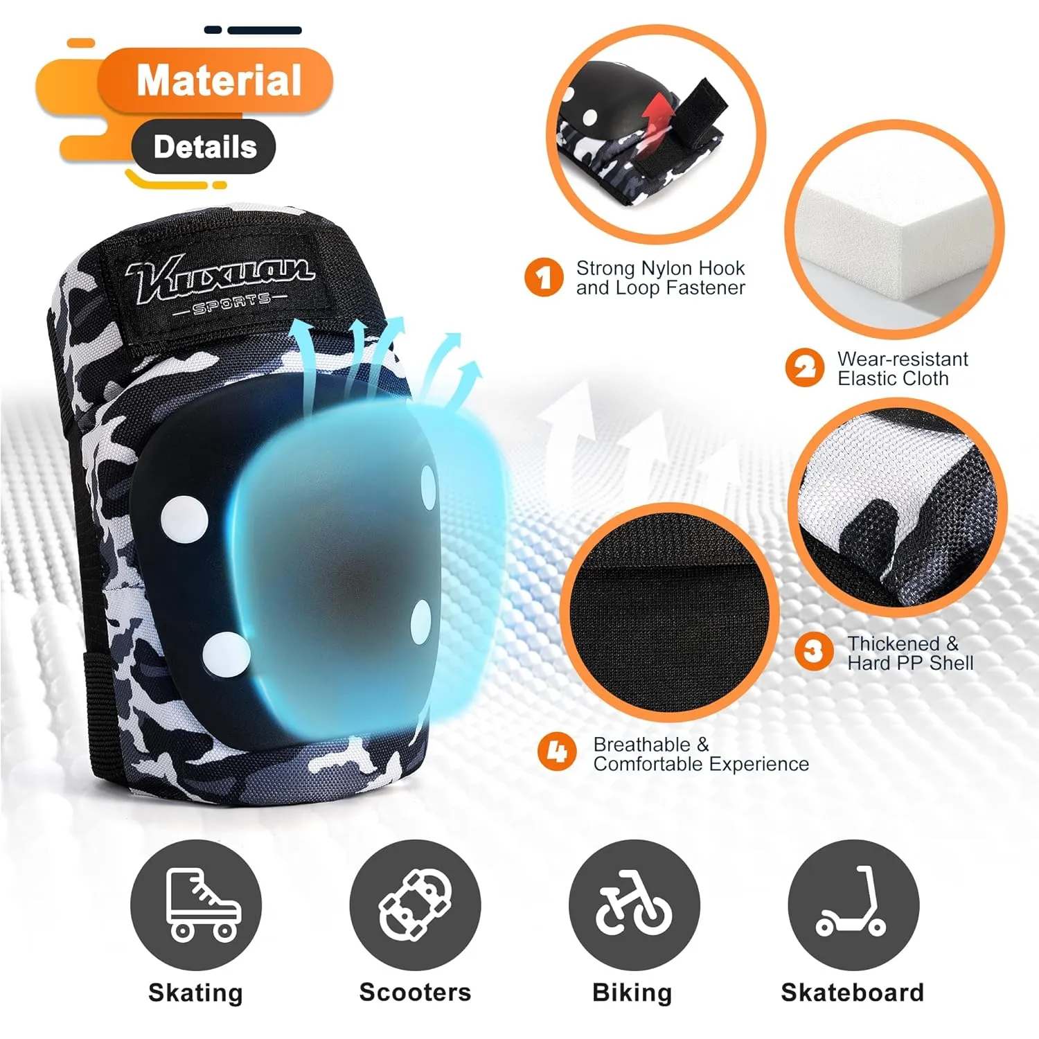 Kuxuan skates Knee Pads for Kids Youth Black Elbow Pads Wrist Guards for Girls Boys 7 in 1 Protective Gear Set with Gift Box in Skateboarding Biking Roller Skating Cycling Outdoor Sports