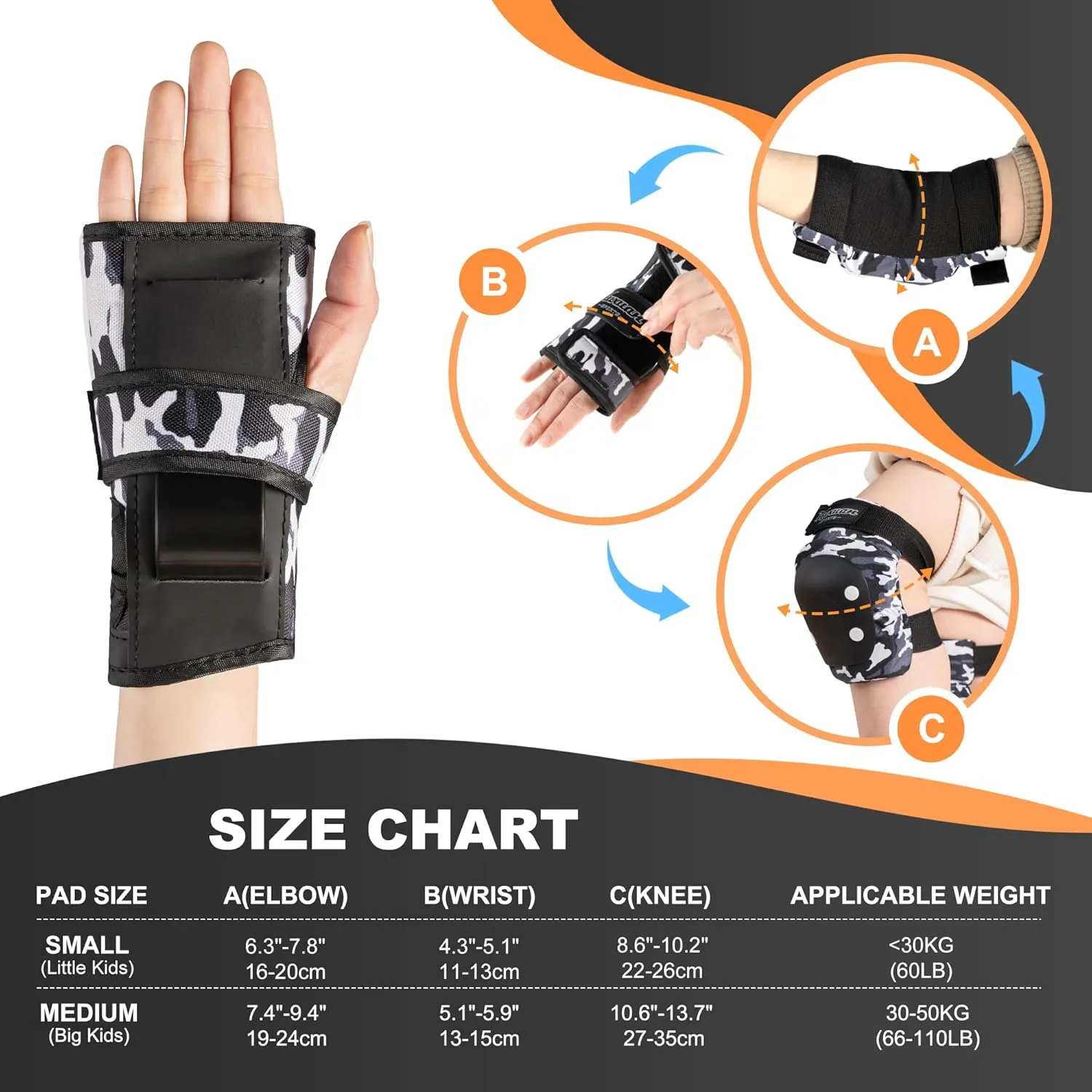 Kuxuan skates Knee Pads for Kids Youth Black Elbow Pads Wrist Guards for Girls Boys 7 in 1 Protective Gear Set with Gift Box in Skateboarding Biking Roller Skating Cycling Outdoor Sports