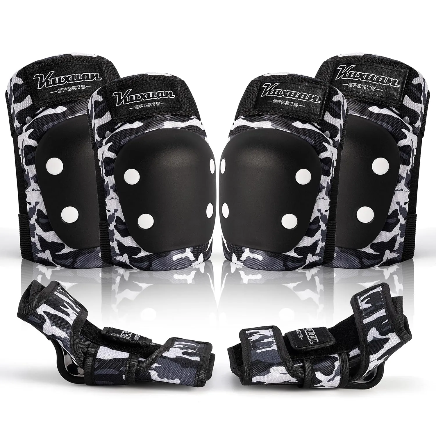 Kuxuan skates Knee Pads for Kids Youth Black Elbow Pads Wrist Guards for Girls Boys 7 in 1 Protective Gear Set with Gift Box in Skateboarding Biking Roller Skating Cycling Outdoor Sports
