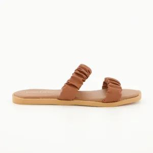 Ladies Double Strap Square Toe Push-In Mule - Tan