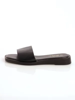 Ladies Square Toe Padded Mule Sandal - Black