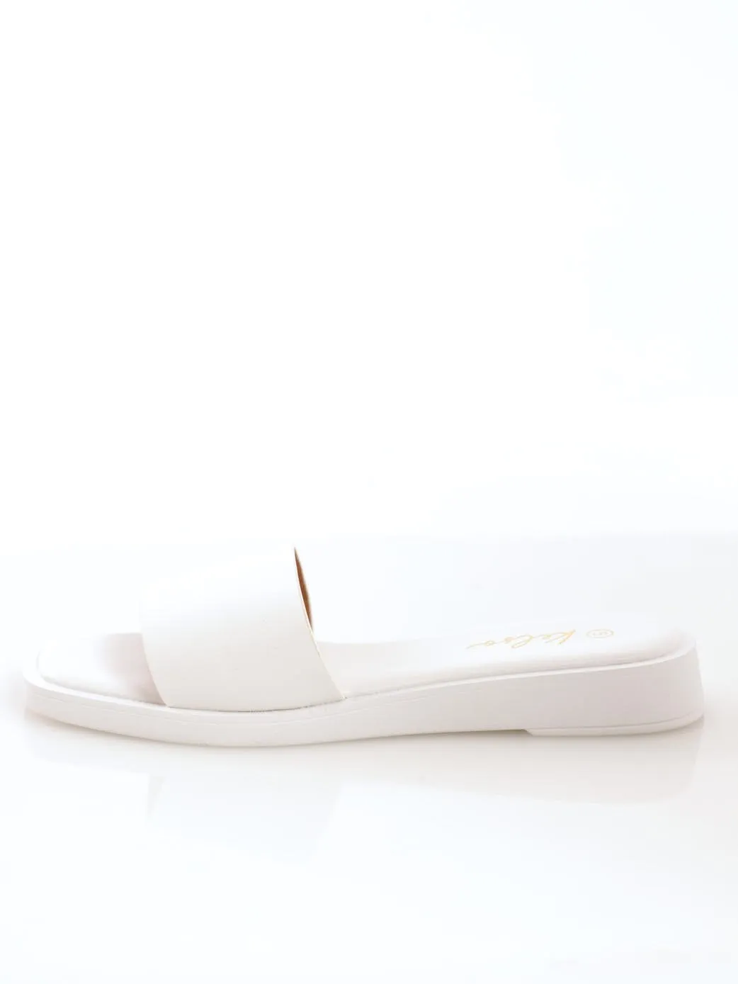 Ladies Square Toe Padded Mule Sandal - White