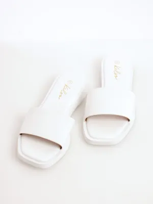 Ladies Square Toe Padded Mule Sandal - White