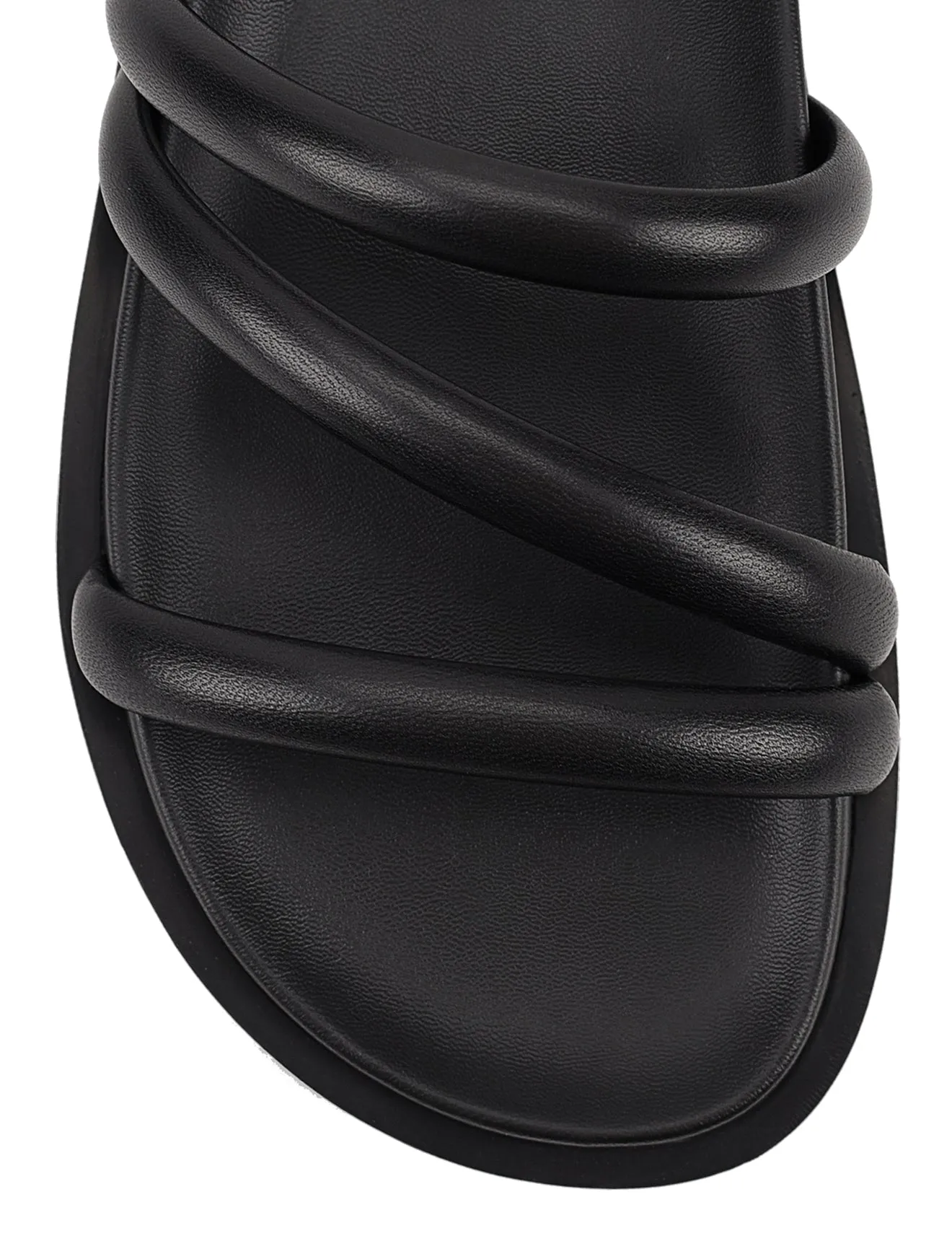 Lane Strappy Footbed Slides - Black Leather