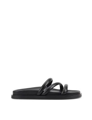 Lane Strappy Footbed Slides - Black Leather