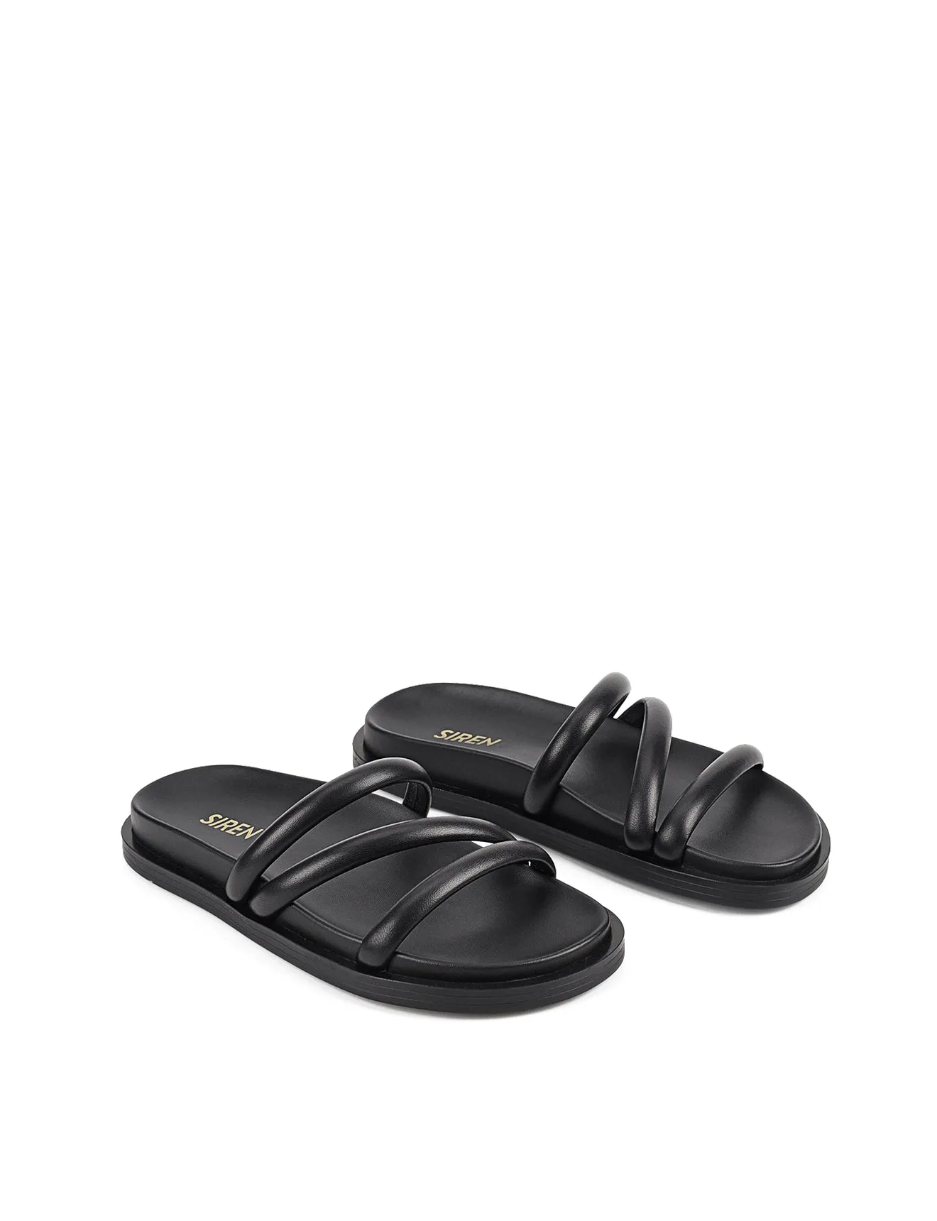 Lane Strappy Footbed Slides - Black Leather