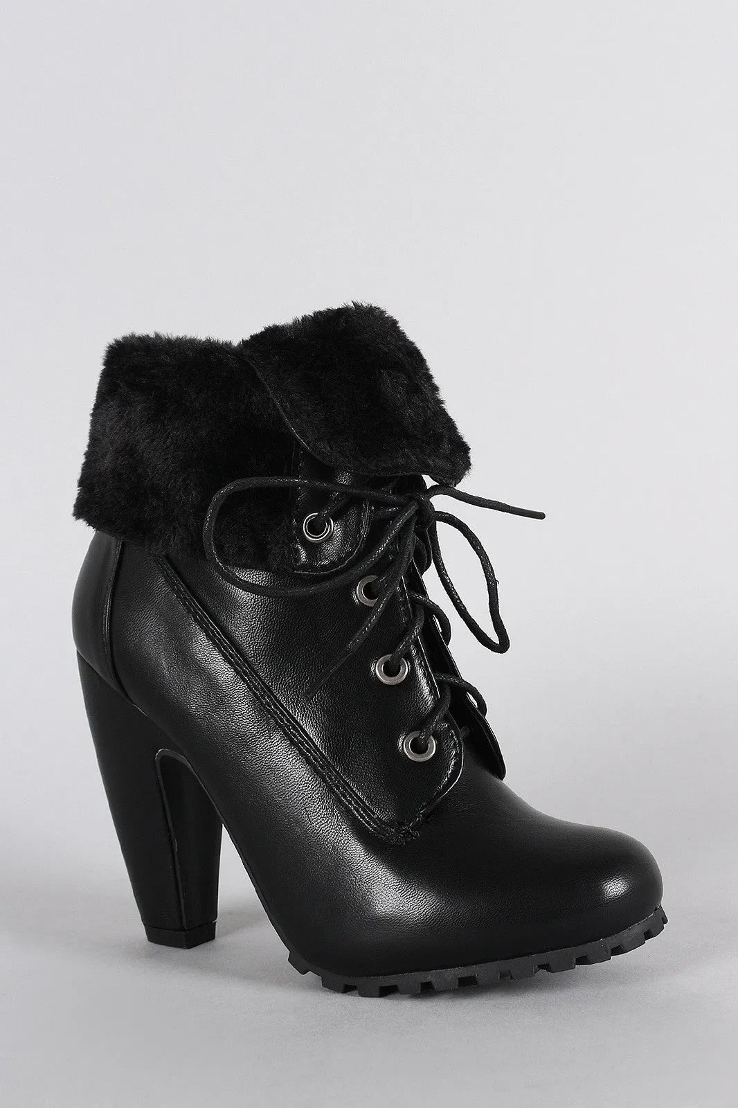 Last-minute sale Bamboo Fold-Over Fur Christmas clearance Collar Booties Faux Heeled Oxford