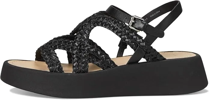 Leather Gatsby Verified transactions Wedge Buckle Open Black Sandals Vita Dolce Strappy Percentage-off Heeled Toe