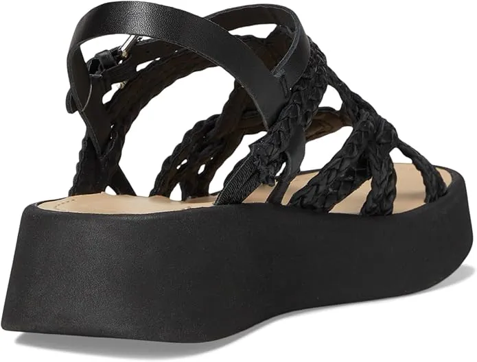 Leather Gatsby Verified transactions Wedge Buckle Open Black Sandals Vita Dolce Strappy Percentage-off Heeled Toe