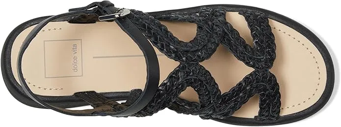 Leather Gatsby Verified transactions Wedge Buckle Open Black Sandals Vita Dolce Strappy Percentage-off Heeled Toe