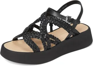 Leather Gatsby Verified transactions Wedge Buckle Open Black Sandals Vita Dolce Strappy Percentage-off Heeled Toe