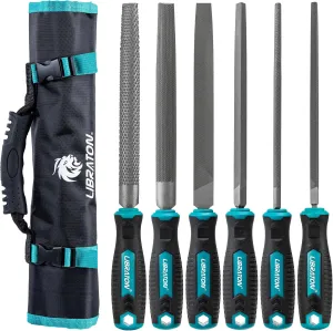 Libraton 6PCS Metal File Set, Metal Files, Metal Files for Steel, 5 Metal Rasp Files, 1 Wood File, 8" High-Carbon Steel Files with Rubber Handle, for Metalworking & Woodworking