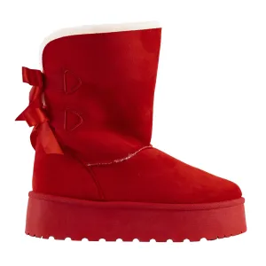 Liliana - Faux Fur Boots with Satin Bow, Flat Platform Design, Perfect for Adding a Feminine Touch to Winter Outfits