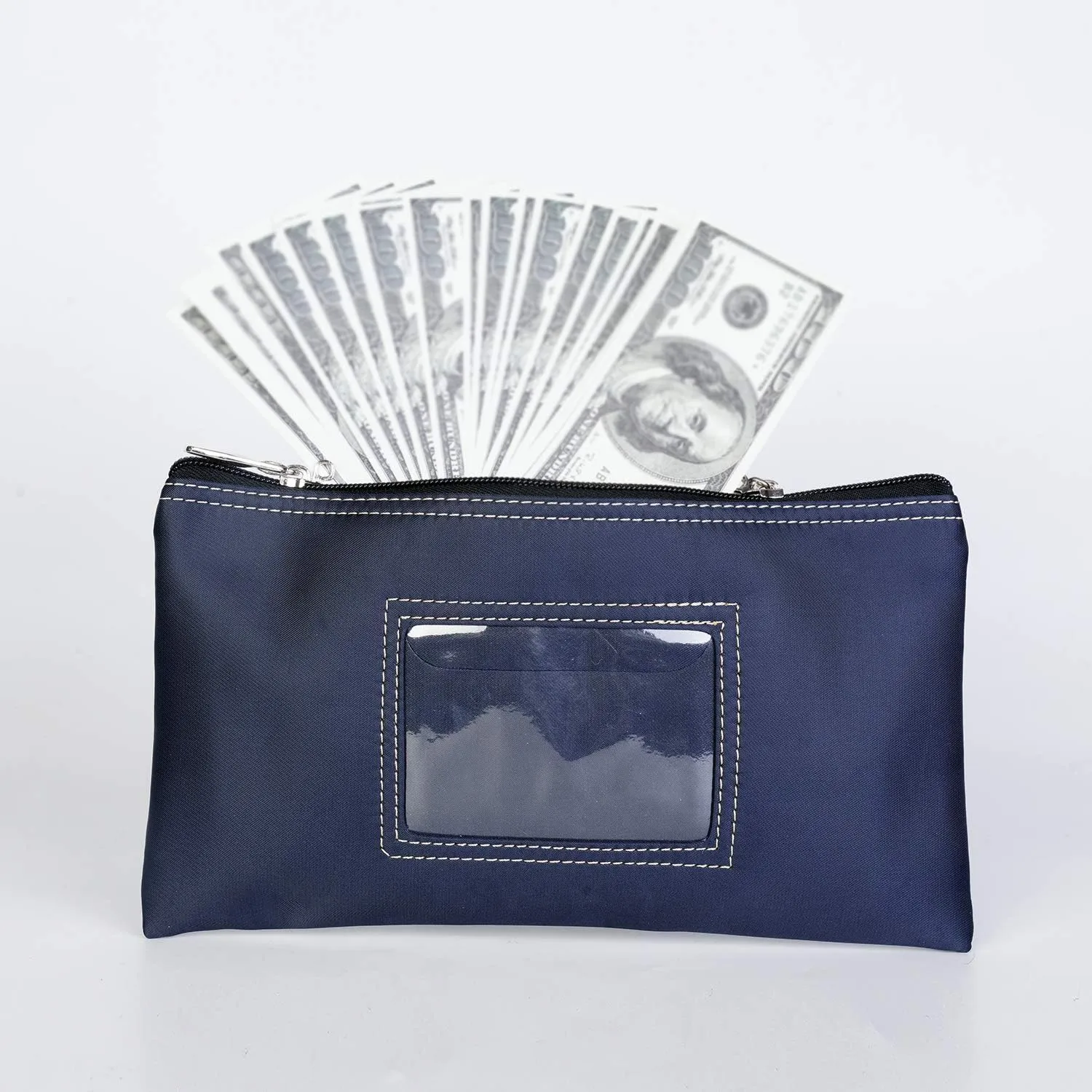 Lockable Bank Deposit Bag with Upgraded Zipper, Multi-Purpose Storage Zipper Pouch (Dark Blue)