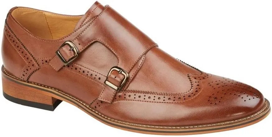 M429B Twin Buckle Mens Brogue Monk Shoes Brown