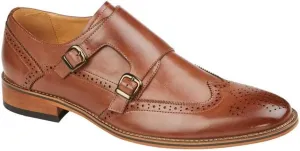 M429B Twin Buckle Mens Brogue Monk Shoes Brown
