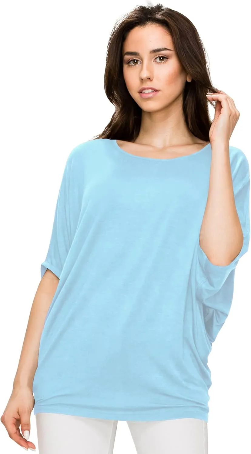 Made By Johnny Women's Scoop Neck Half Sleeve Batwing Dolman Top - Plus Size