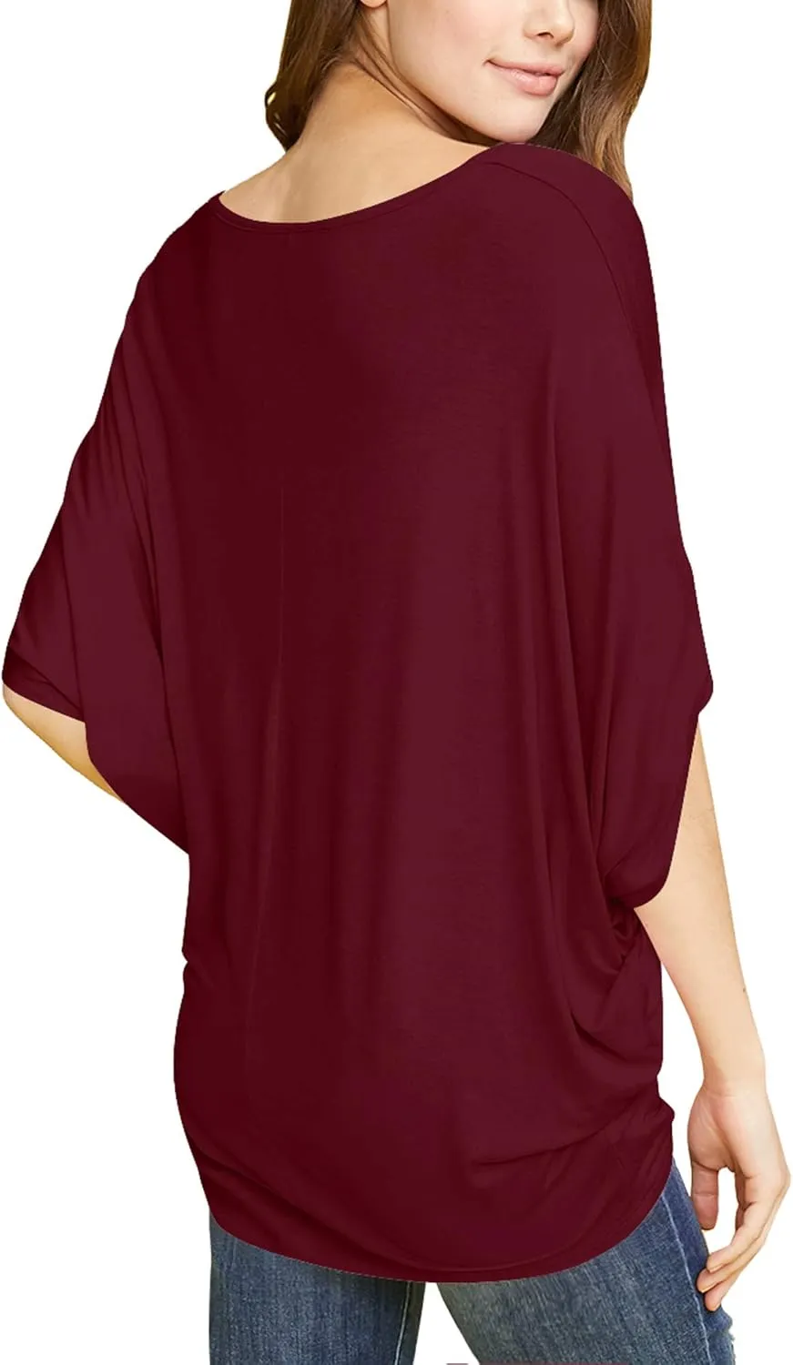 Made By Johnny Women's Scoop Neck Half Sleeve Batwing Dolman Top - Plus Size