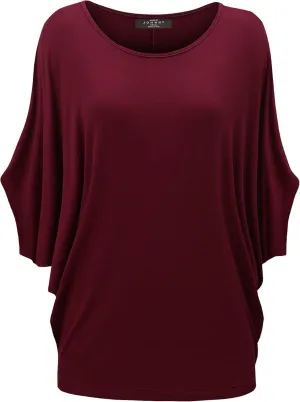 Made By Johnny Women's Scoop Neck Half Sleeve Batwing Dolman Top - Plus Size