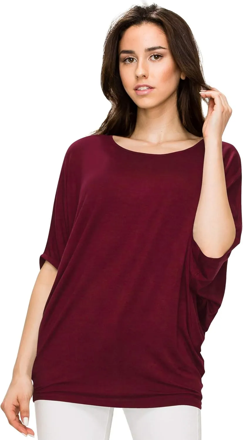 Made By Johnny Women's Scoop Neck Half Sleeve Batwing Dolman Top - Plus Size