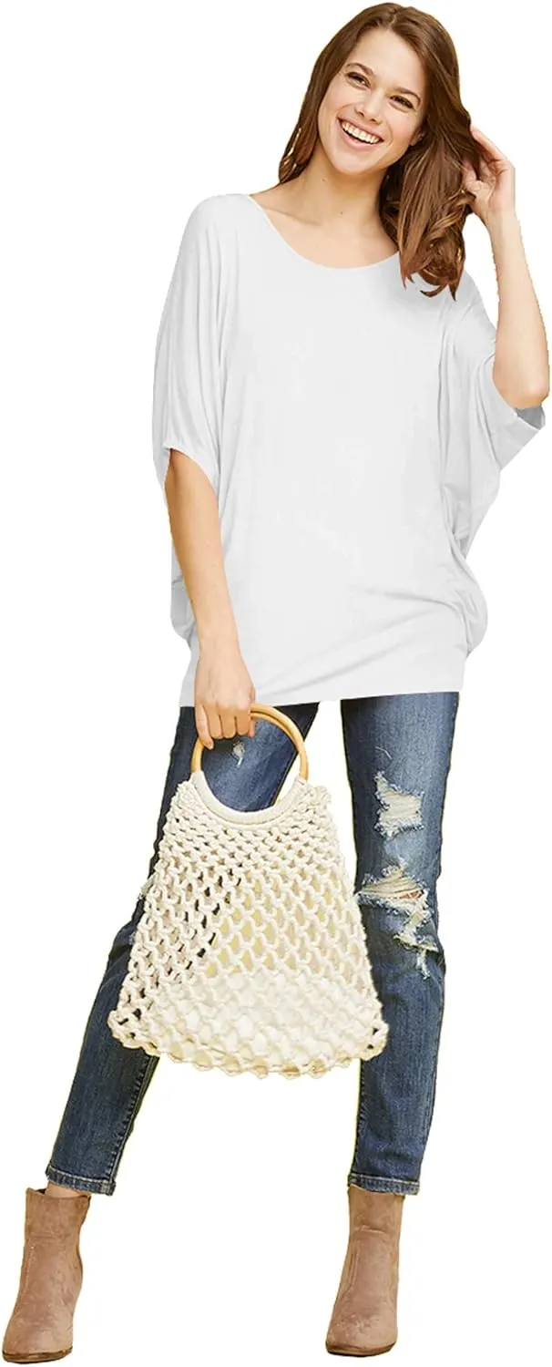 Made By Johnny Women's Scoop Neck Half Sleeve Batwing Dolman Top - Plus Size