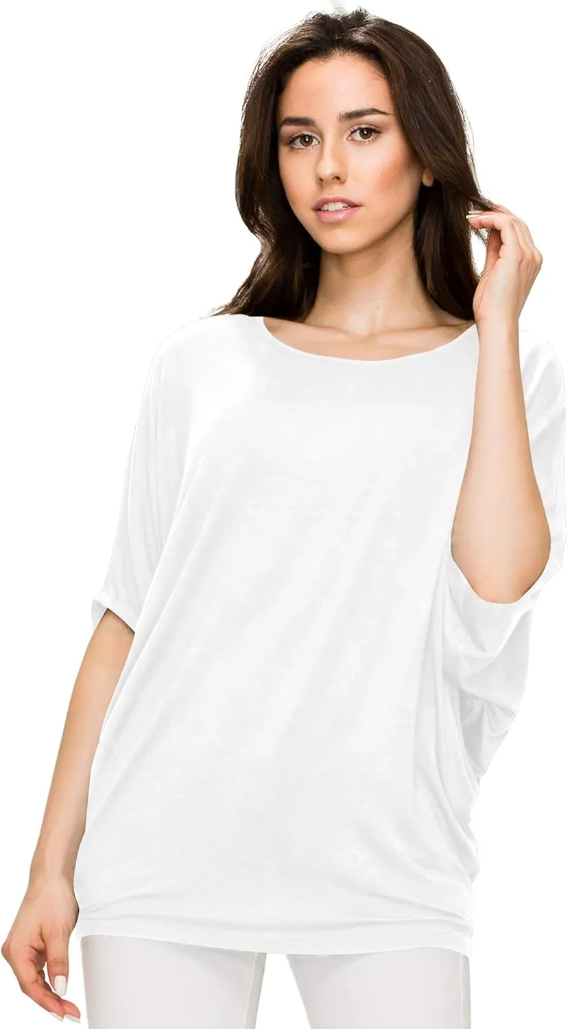 Made By Johnny Women's Scoop Neck Half Sleeve Batwing Dolman Top - Plus Size