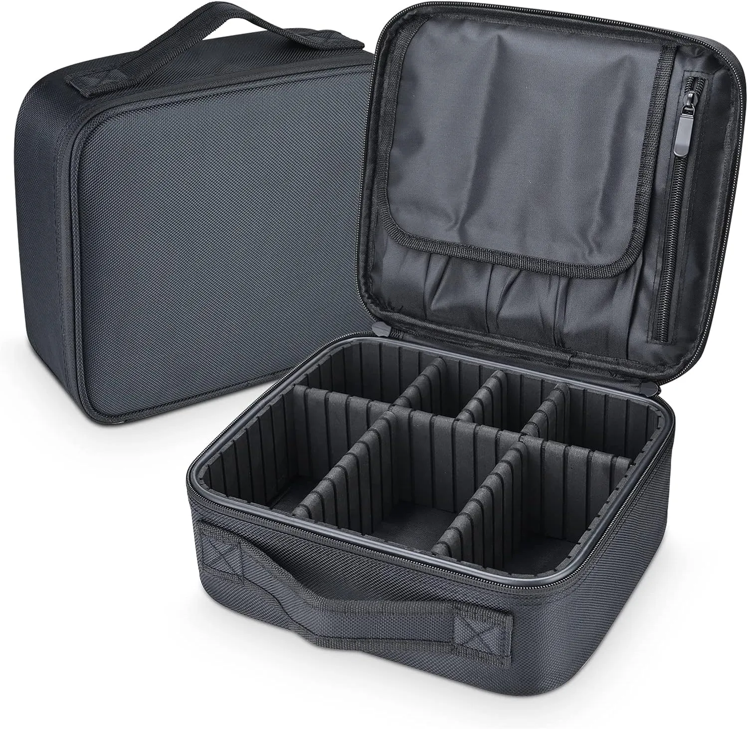 Makeup Bag travel organizer Cosmetic Bag Portable Artist Storage Bag with Adjustable Dividers for Women Cosmetics Brushes Toiletry, Black