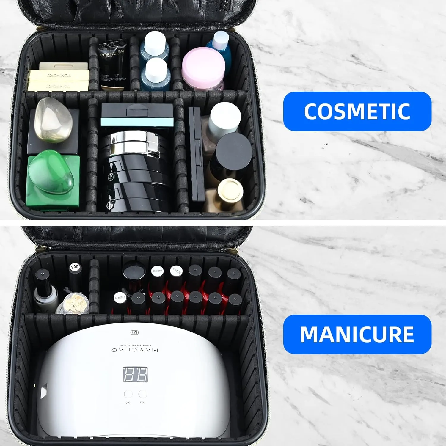 Makeup Bag travel organizer Cosmetic Bag Portable Artist Storage Bag with Adjustable Dividers for Women Cosmetics Brushes Toiletry, Black