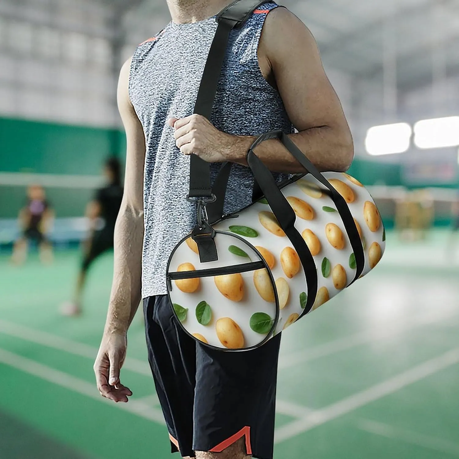 Many Raw Potato Isolated Travel Gym Bag for Women Men Cute Style Cylindrical Duffle Bag Sport Workout Bag with Shoulder Strap